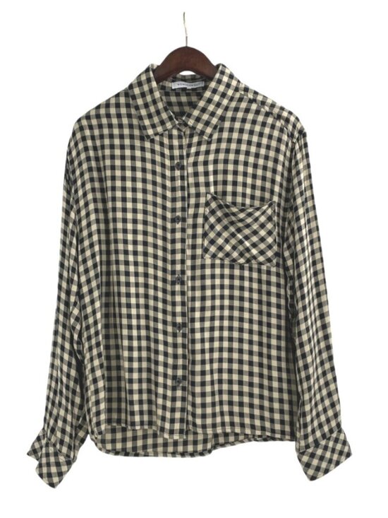 WeWoreWhat Womens XXS/XS Button-Up Shirt Gingham Check Black Beige Classic Chic - Picture 1 of 8